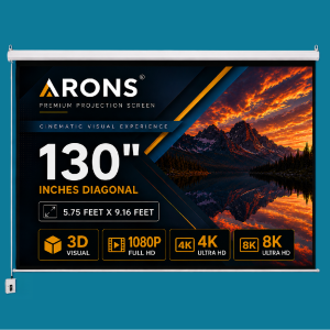 ARONS Motorised Projector Screen, 130” Inches Diagonal, 16:10