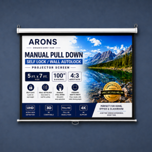 ARONS Manual Pull Down,Self lock, Wall Autolock Projector Screen, 100" Diagonal,  4:3